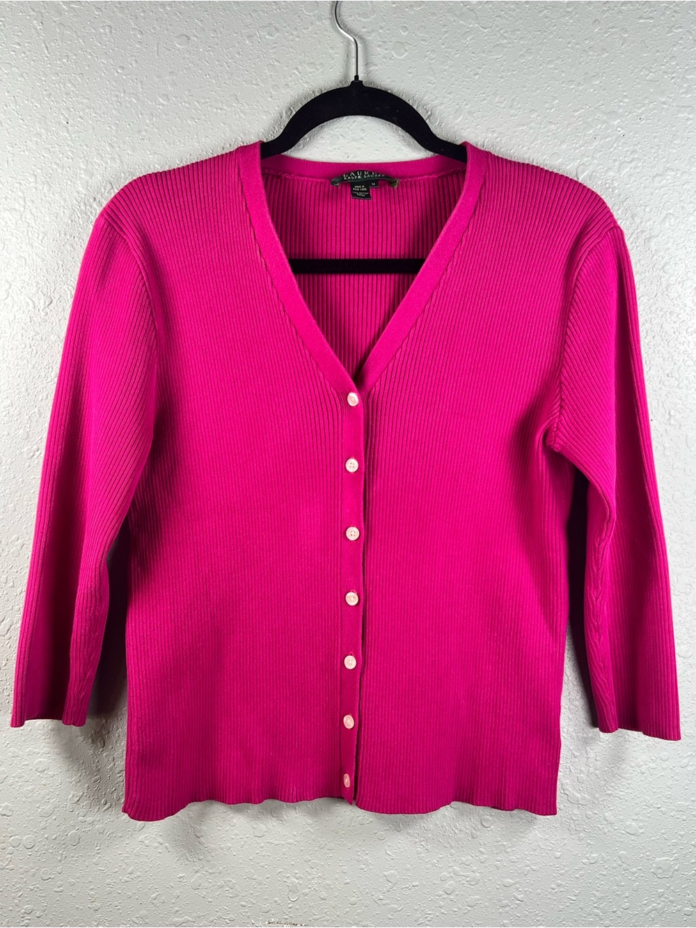Lauren Ralph Lauren Made in Hong Kong Vintage Pink Cardigan M - Picture 2 of 14